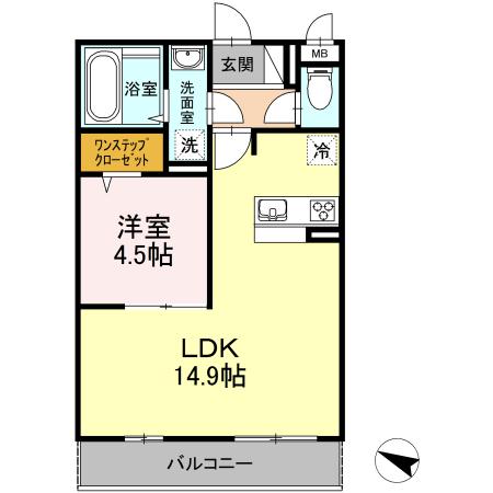 ロイヤルパークス石田(1LDK/3階)の間取り写真