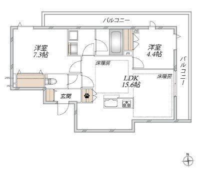 オカバ八王子堀之内ヘーベルメゾン(2LDK/4階)の間取り写真