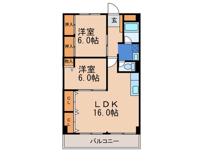 第2森ビル(2LDK/4階)の間取り写真