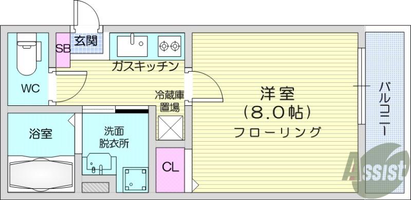 OUTRIGGER六十人町(1K/3階)の間取り写真