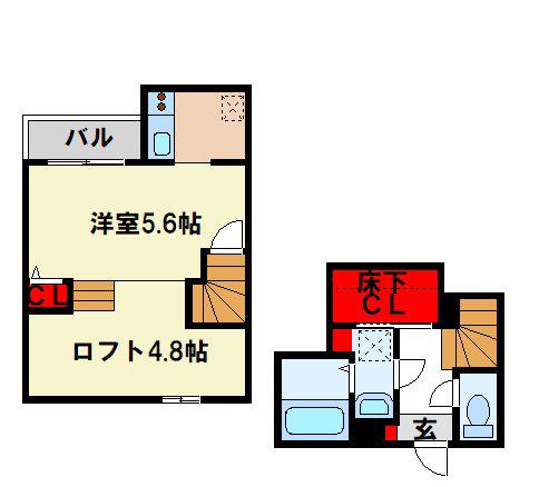 ADC鳥栖ウィール(1K/2階)の間取り写真