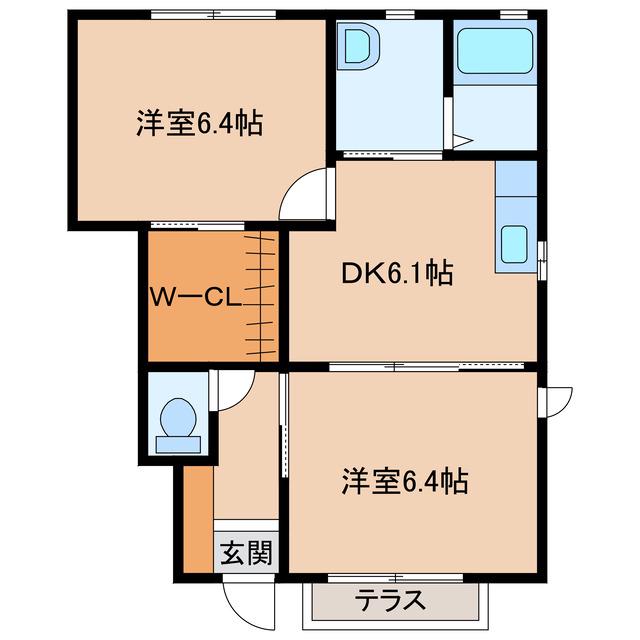 ブランシェ エピA棟(2DK/1階)の間取り写真