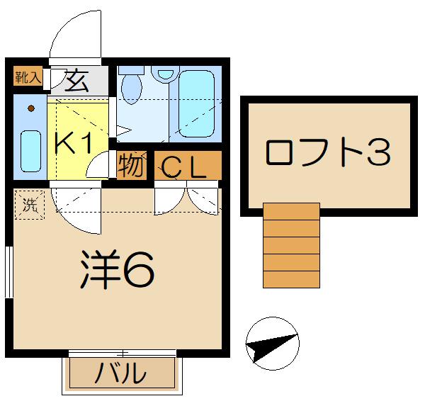 フォレストヒルズ上大岡(1K/2階)の間取り写真