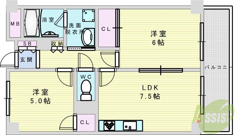 久光マンション(2LDK/3階)の間取り写真