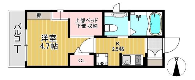 ホープベル(1K/2階)の間取り写真