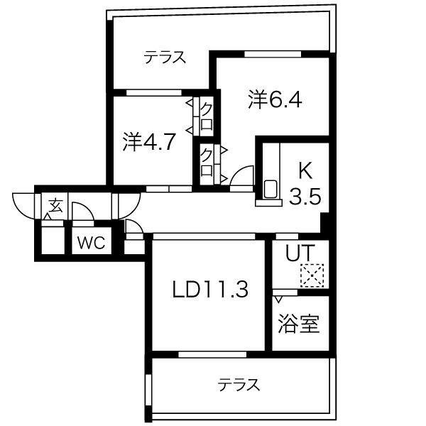 GEレジデンス琴似(2LDK/3階)の間取り写真