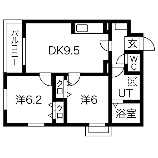 メリディアンなないろの里 四番館(2DK/4階)の間取り写真