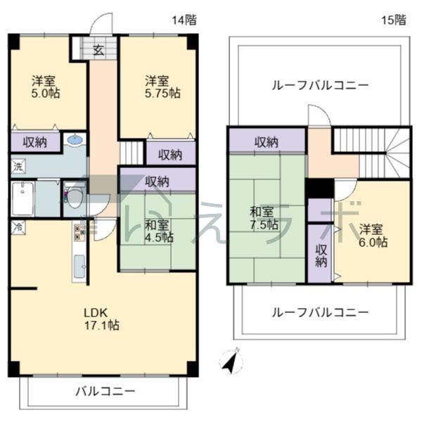サーパスシティ高知Ⅱ(5LDK/14階)の間取り写真