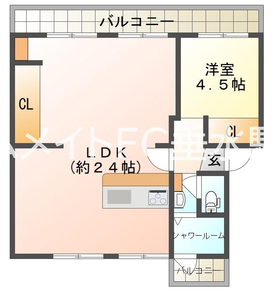 狩口台25号棟(1LDK/5階)の間取り写真