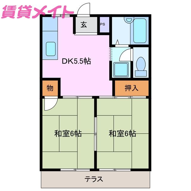ハイツ三光(2DK/1階)の間取り写真