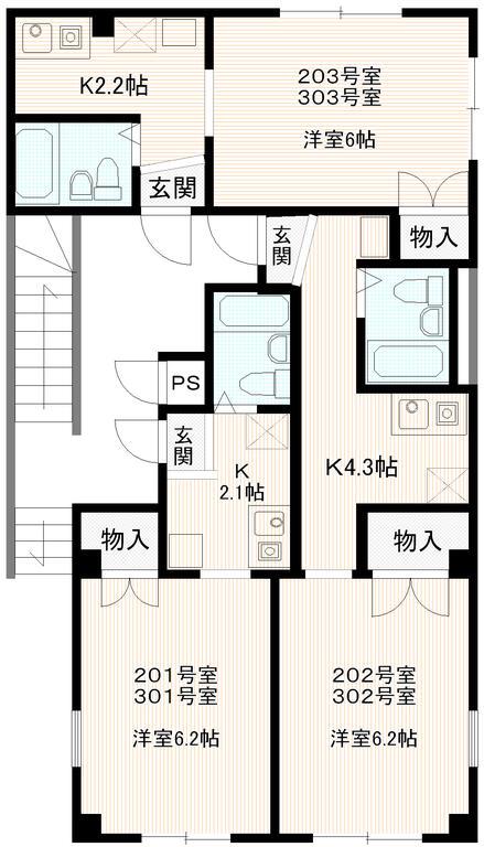 新倉ビル(1K/2階)の間取り写真