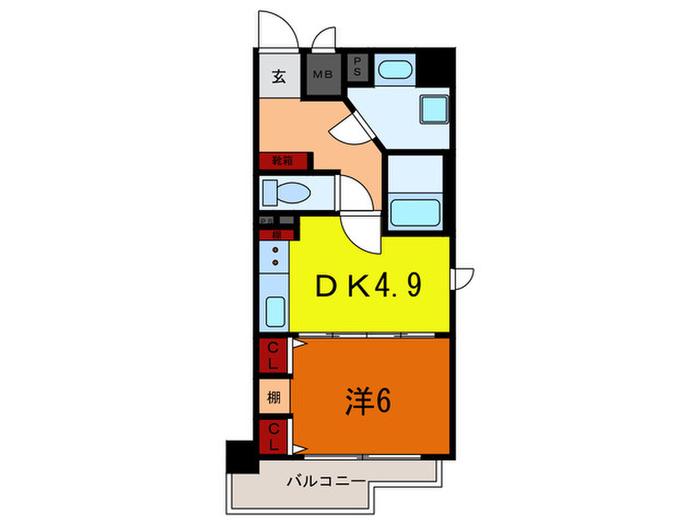 デルファーレ神戸三宮(1DK/5階)の間取り写真