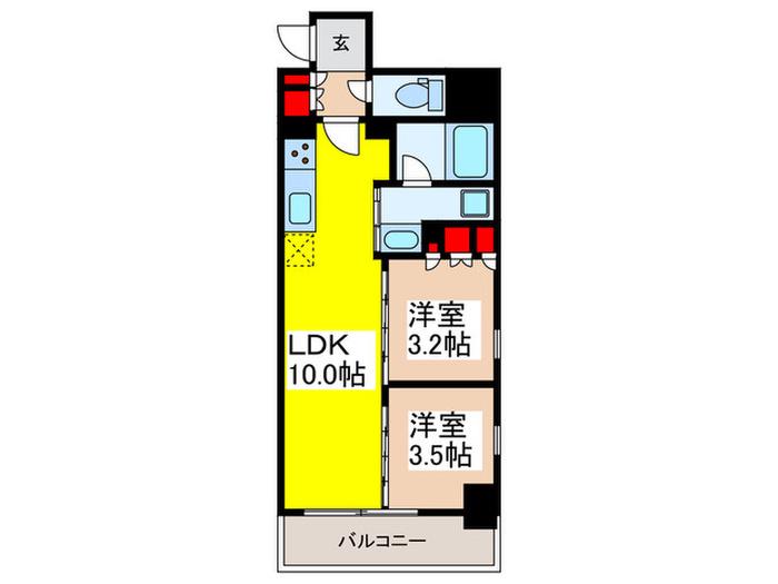 プラウドフラット三越前イースト(2LDK/4階)の間取り写真