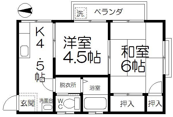 コーポササキII(2K/2階)の間取り写真