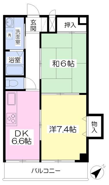 イーストHILLS(2DK/2階)の間取り写真