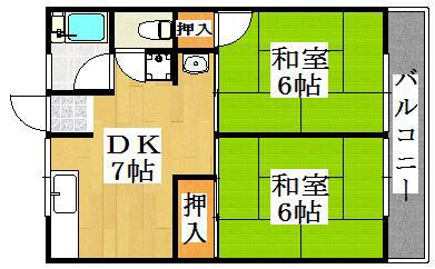 シティーハイムフォーサム(2DK/2階)の間取り写真
