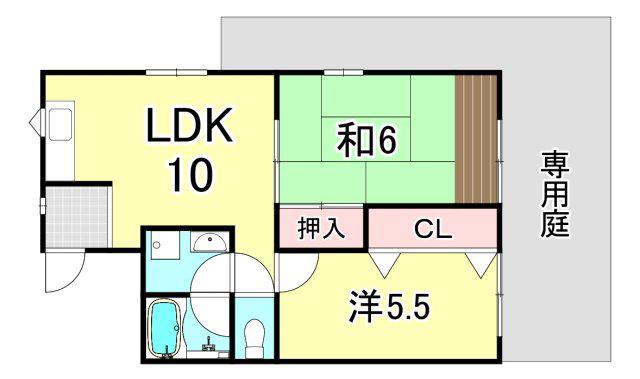 芦屋エルジャンII(2LDK/1階)の間取り写真