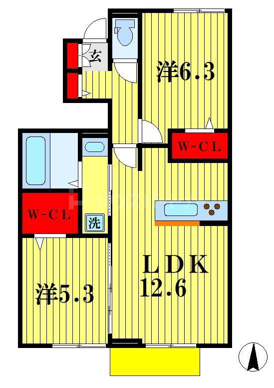 グランパルク B(2LDK/1階)の間取り写真