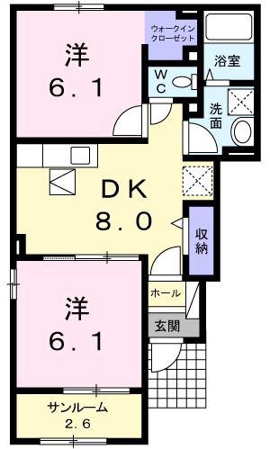 プリムローズ B(2DK/1階)の間取り写真