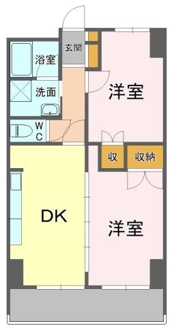 ヴィラ茶町通(2DK/2階)の間取り写真