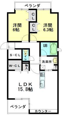 シャンブルクレール名城(2LDK/2階)の間取り写真