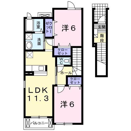 グレイスフルヴィラG(2LDK/2階)の間取り写真