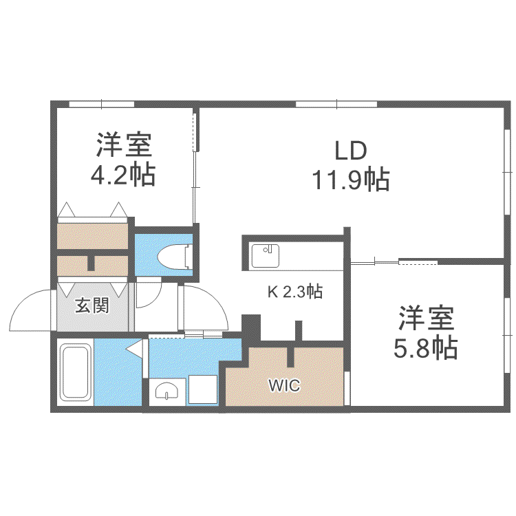 エアフォルク学園前(2LDK/2階)の間取り写真