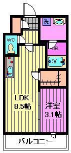 デュオフラッツ大宮(1LDK/2階)の間取り写真