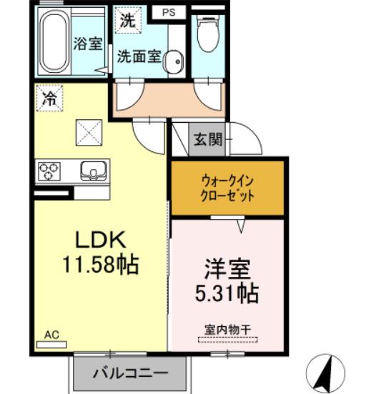 KS・II A棟(1LDK/1階)の間取り写真