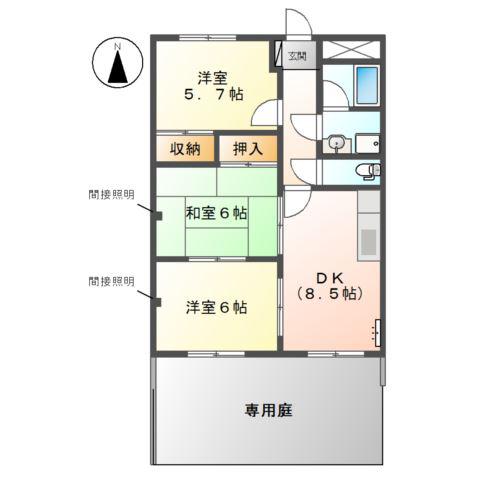 メゾン ベルジュール(3DK/1階)の間取り写真