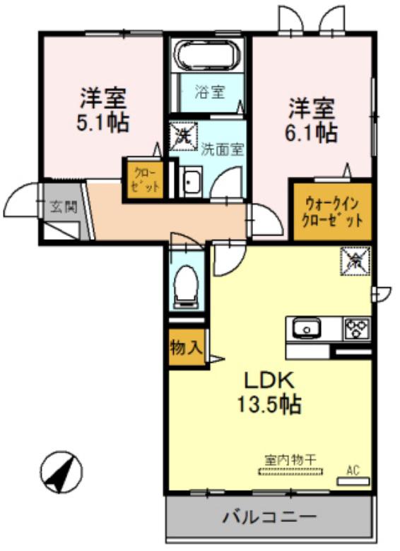アーバーオークス(2LDK/2階)の間取り写真