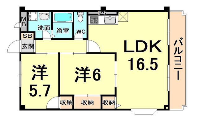 マノワール2(2LDK/1階)の間取り写真