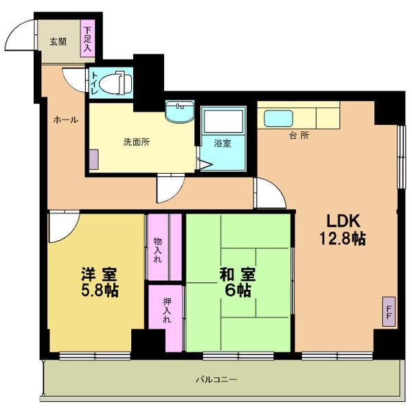 ビスタ麻生(2LDK/3階)の間取り写真