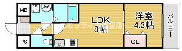 JINO花園町(1LDK/8階)の間取り写真