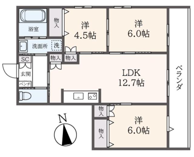 へーベルヴィレッジときわ台SERENITY COURT(3LDK/4階)の間取り写真