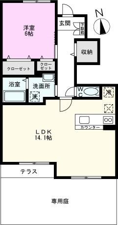 エテルノフィオーレ C(1LDK/1階)の間取り写真