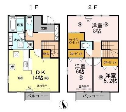イムウッド山の手A棟(3LDK/1階)の間取り写真