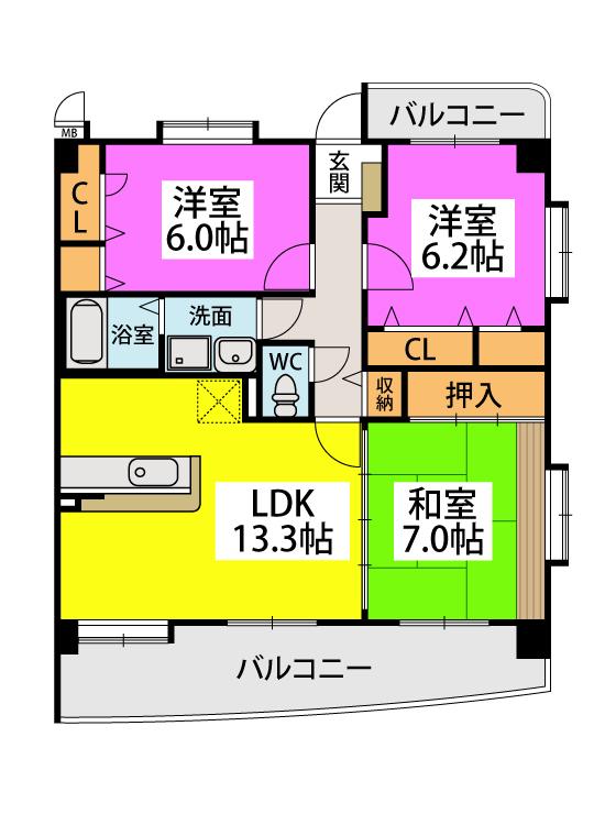 グリシーヌ空港(3LDK/2階)の間取り写真