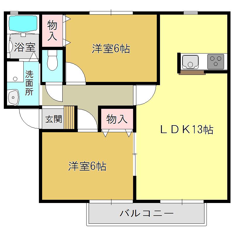 エスペランサI(2LDK/1階)の間取り写真