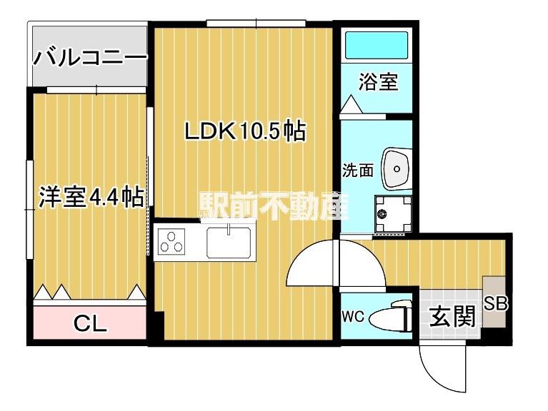 シャンピニオン二日市(1LDK/2階)の間取り写真