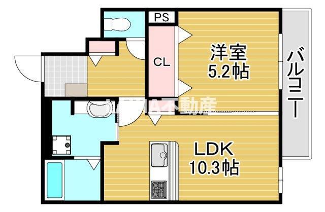セジュールがもよん(1LDK/3階)の間取り写真