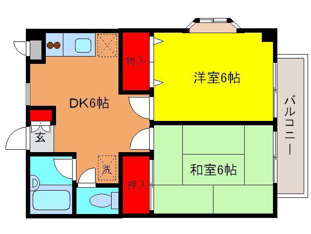 エスポワール西調布ー上石原1丁目-(2DK/3階)の間取り写真