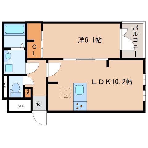 ラ・フルレックス(1LDK/3階)の間取り写真