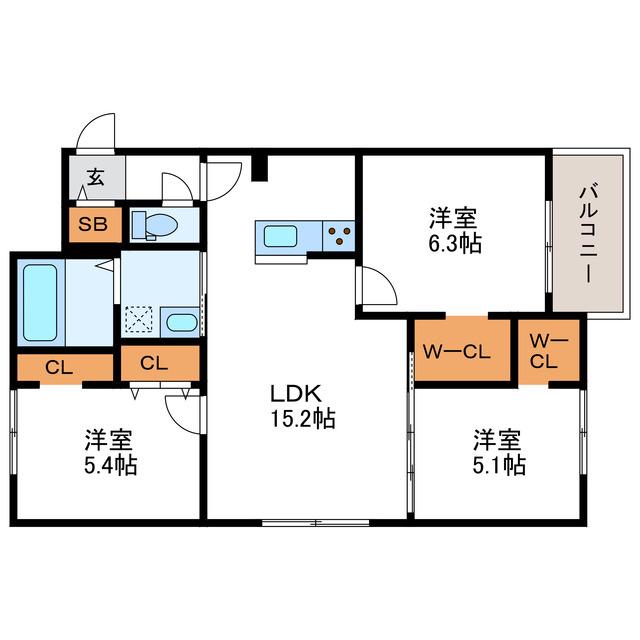 PORTE-BONHEUR II ポルトボヌール(3LDK/2階)の間取り写真