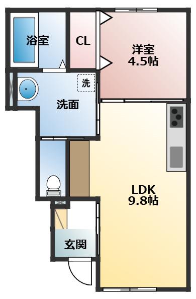 RUTILE河合寄安 B棟(1LDK/1階)の間取り写真