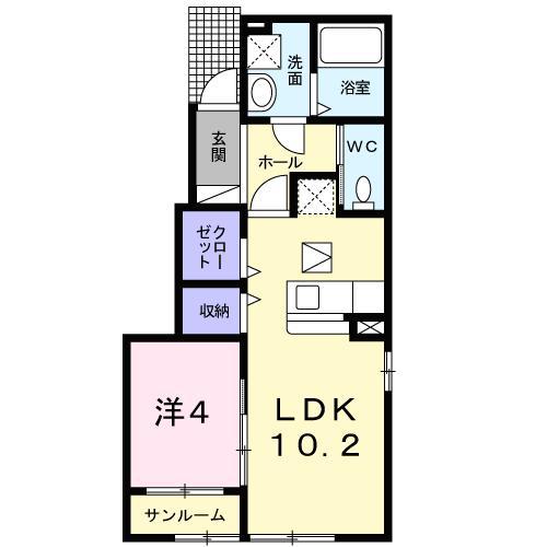 クレイドル(1LDK/1階)の間取り写真