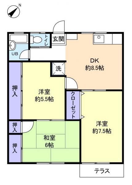 すまいるJOY(3DK/1階)の間取り写真