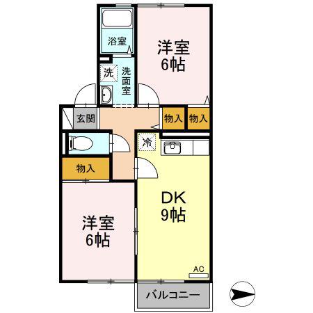 ゼフィール開和(2DK/2階)の間取り写真