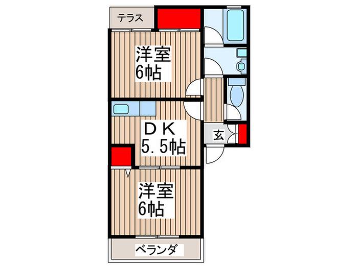 ヴェルディ花(2DK/1階)の間取り写真
