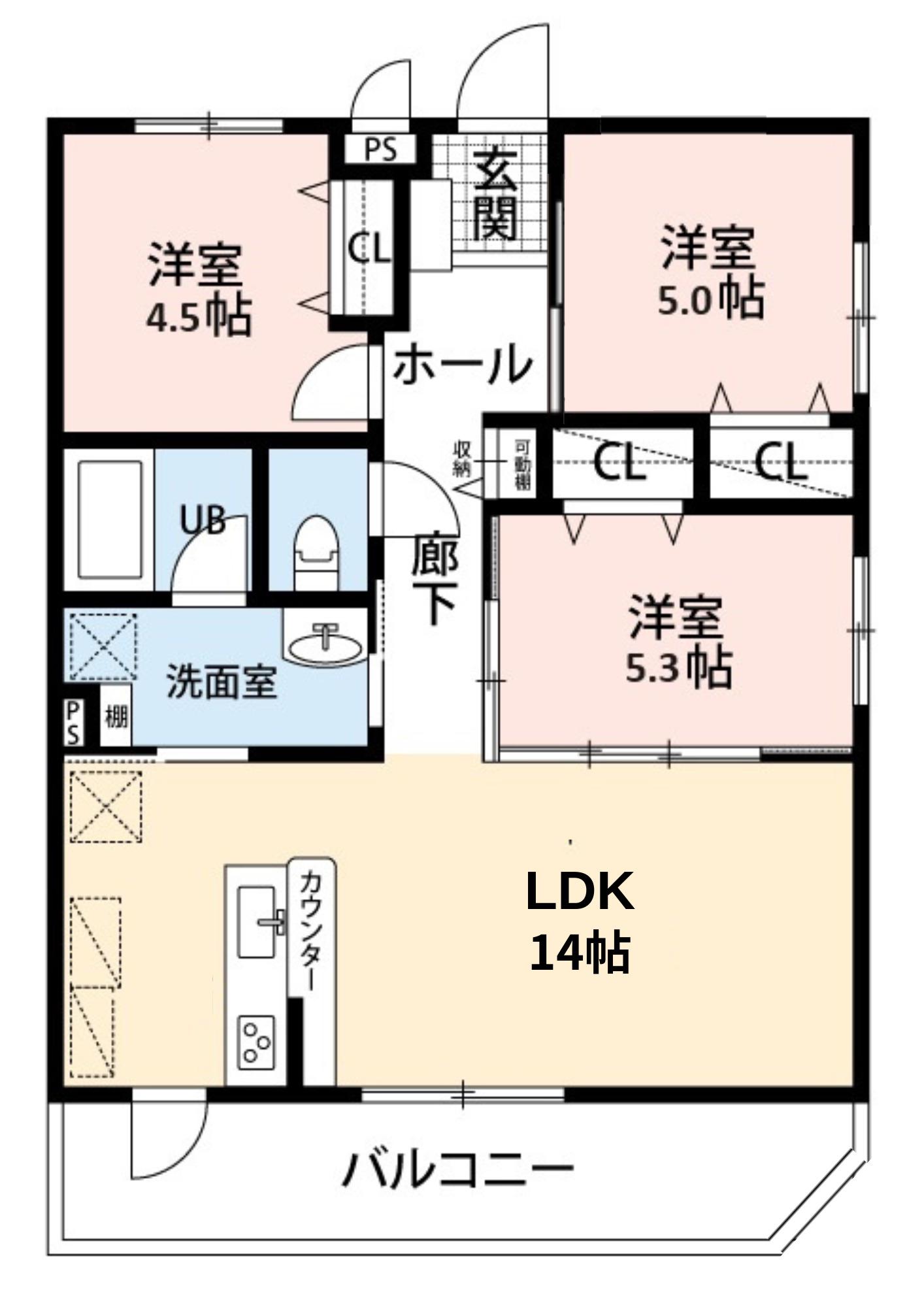 トレボパフィオ(3LDK/1階)の間取り写真
